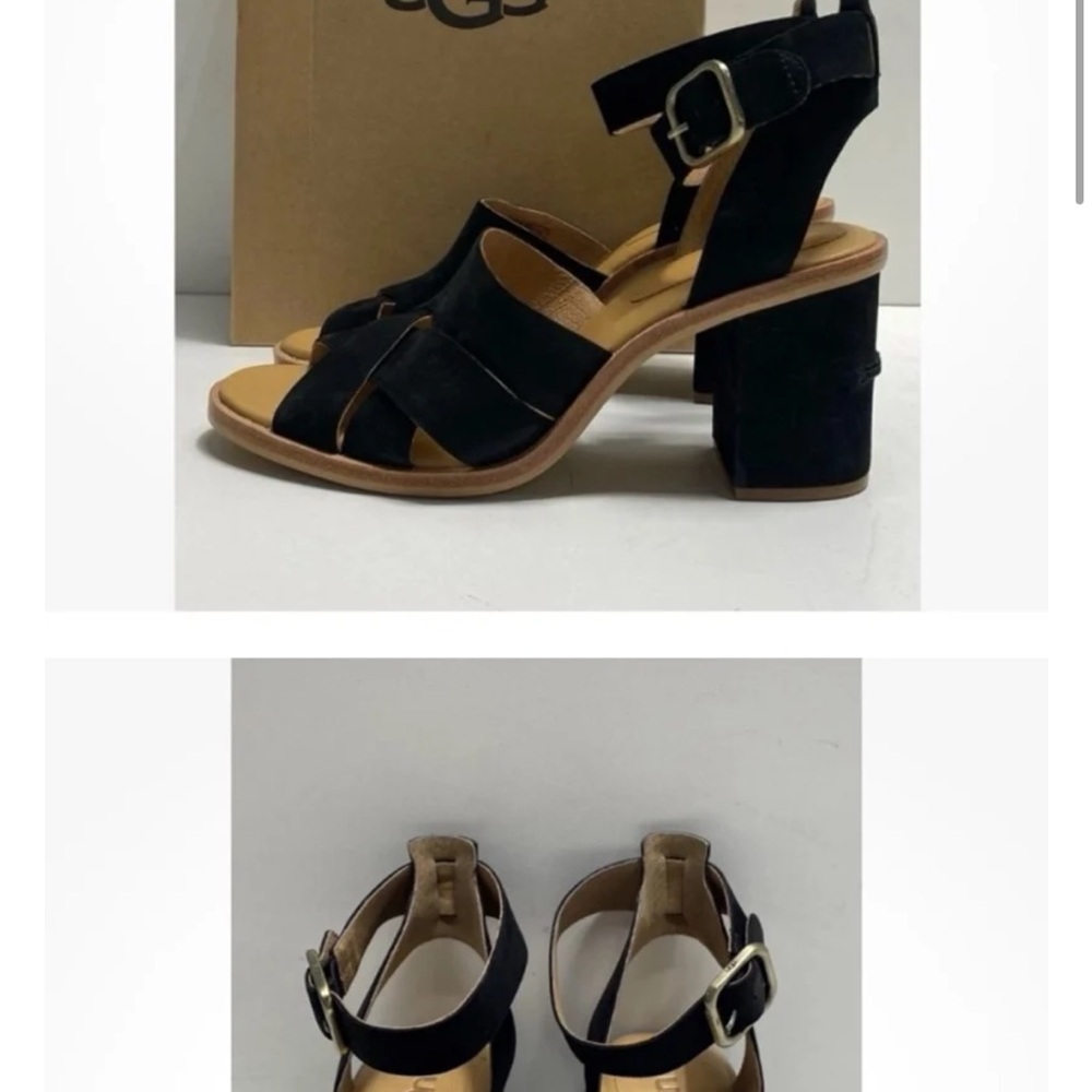 UGG Women's Black Suede Block Heel Sandals